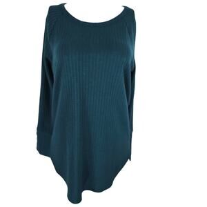 Chaser Ribbed Knit Deep Teal Buttons Sleeve Winter Women's Long Sleeve Shirt XL